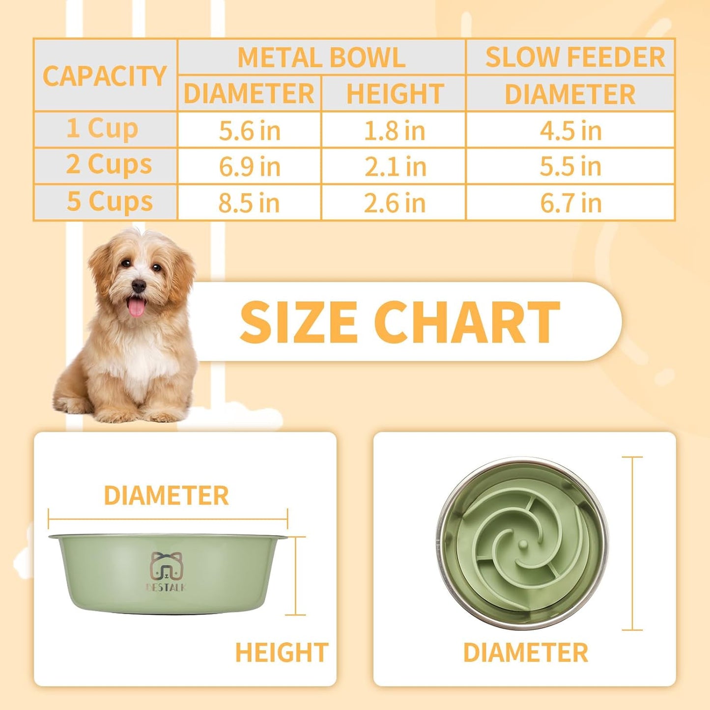 2-In-1 Metal Slow Feeder Dog Bowl, Stainless Steel Dog Bowls with Silicone Slow Feeder Insert, Food Grade 304 Water Food Bowl with Anti-Slip Base for Small, Medium, Large Dogs