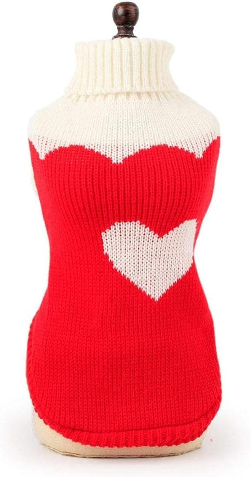 Pet Dog Sweaters Classic Knitwear Turtleneck Winter Warm Puppy Clothing Cute Strawberry and Heart Doggie Sweater (Red2, Xx-Small)