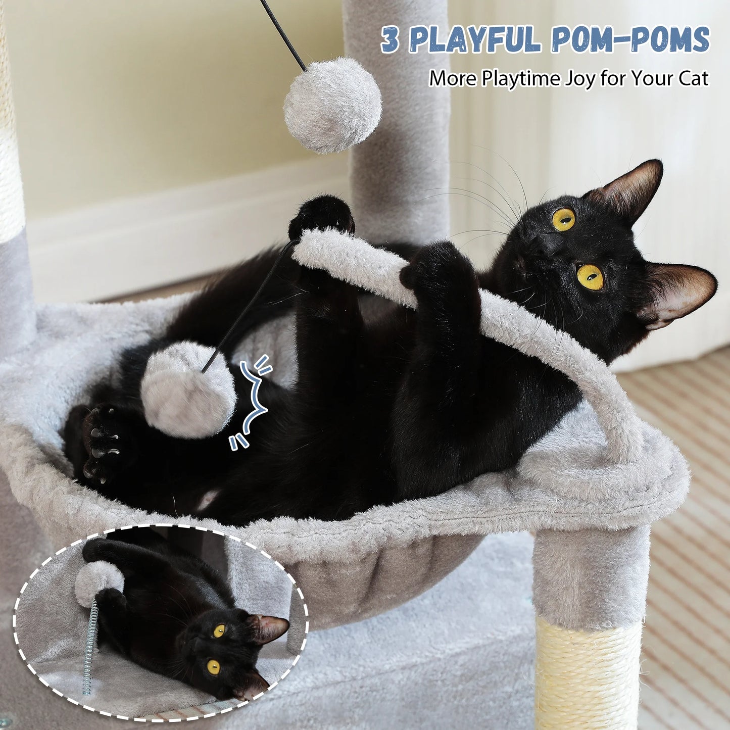 Cat Tree 33" Cat Scratching Posts Tower with Large Top Perch and Hammock for Medium Indoor Cats, Gray