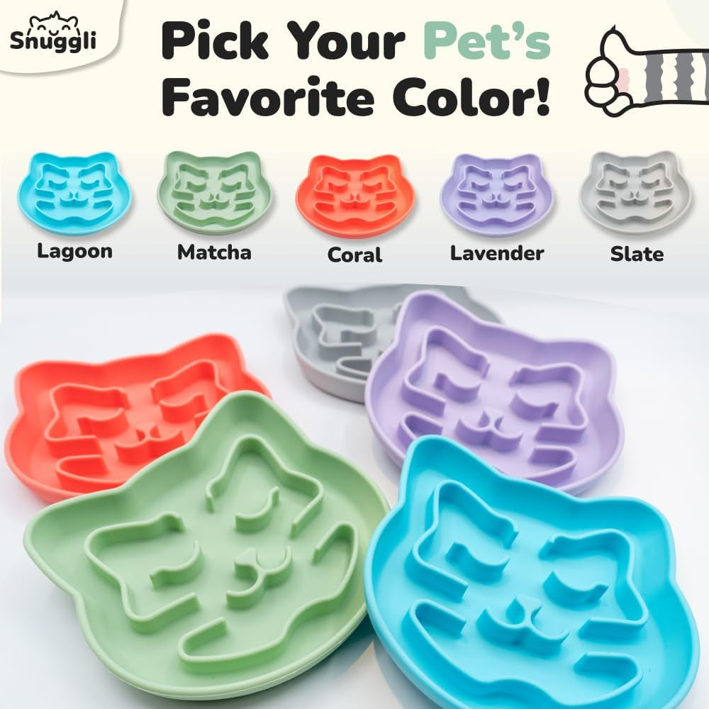 Slow Feeder Cat Bowl | Cat Puzzle Feeder for Slow Eating, Mental Enrichment, Digestion, & Bloat Relief | Non-Slip Silicone, Dishwasher Safe, 1 Cup (Matcha)