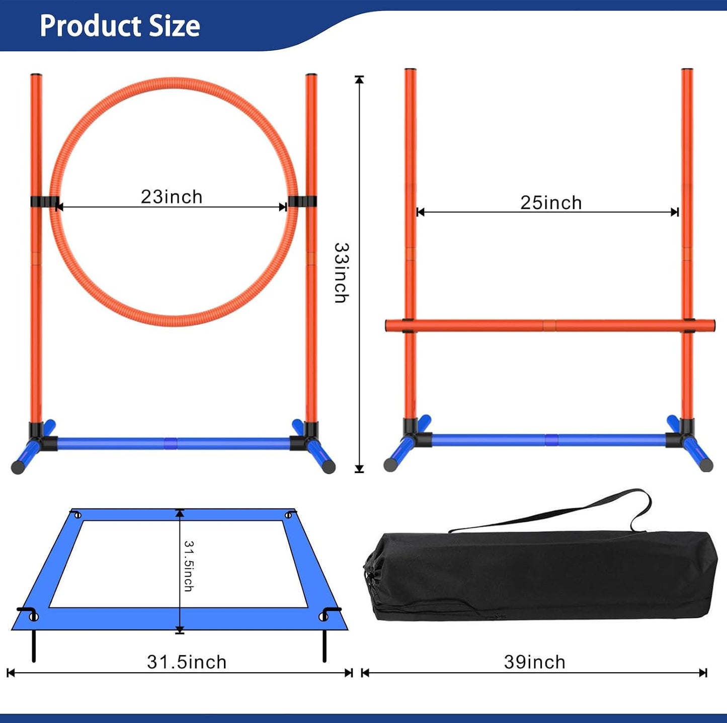 Dog Agility Set, Jump Ring, Poles, Pause Box & Storage Bag (3 Sets)