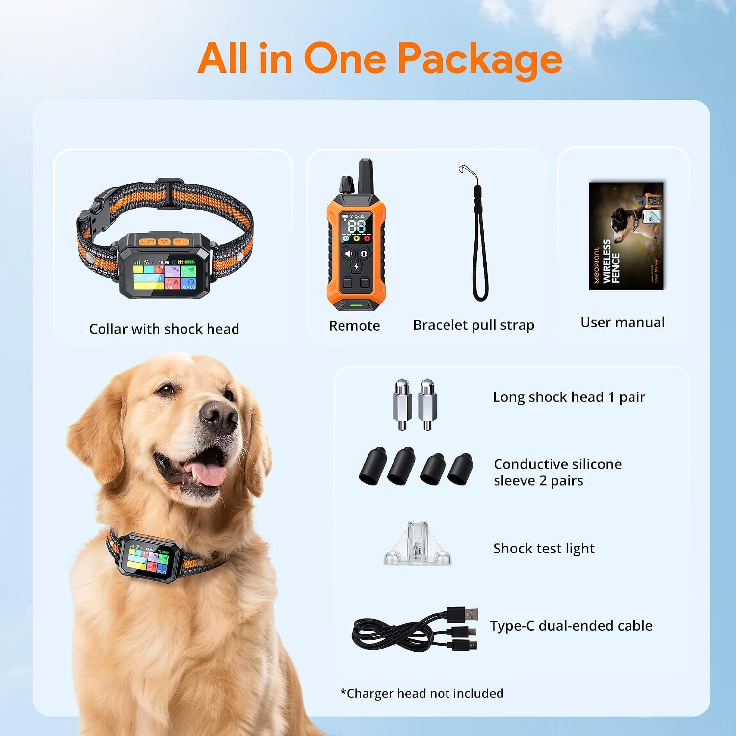 GPS Wireless Dog Fence &Training Collar with Remote, Free App, 82-7000Ft Electric Fence, 3 Training Modes, Waterproof LCD Collar for Dogs over 10Lbs, Outdoors