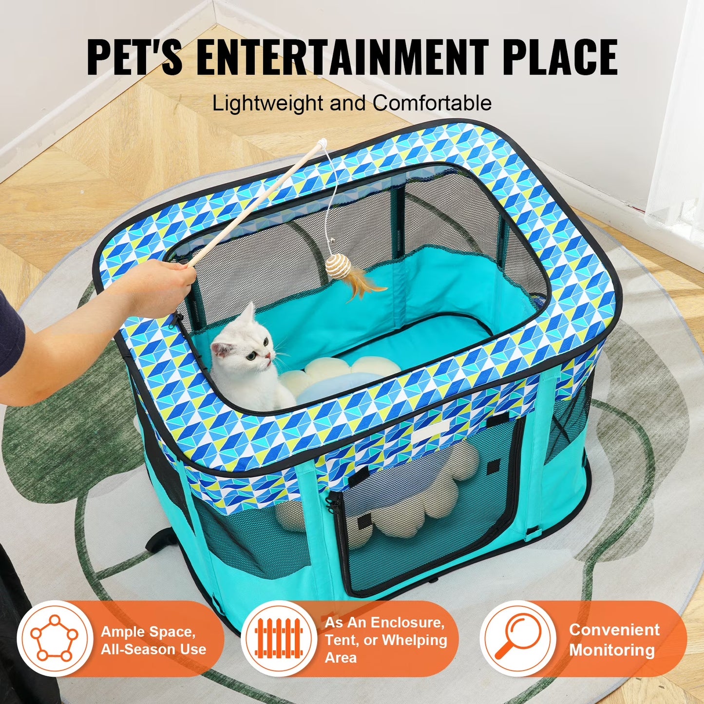 Foldable Pet Playpen 32 X 24 X 22 in Portable Dog Playpen Crate for Cat