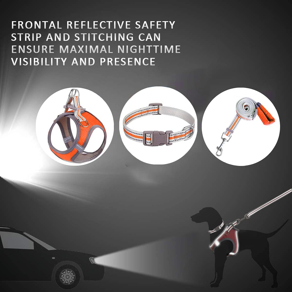 Puppy Harness, Adjustable Leash and Collar Set, Step-In Dog Harness, 3M Reflective Pet Dog Vest for Small Medium Puppy (M:Neck 12.6-13.4"|Chest 17.3-18.9", Orange)