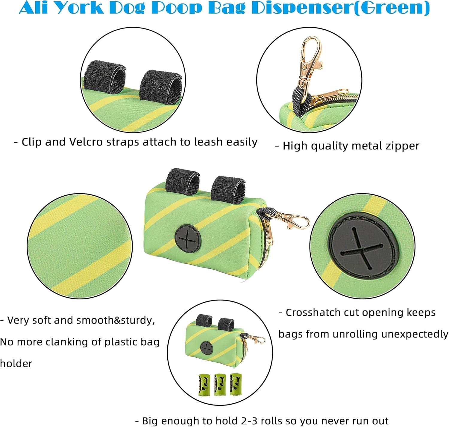 Dog Poop Bag Dispenser for Dog Leash,Cute Dog Poop Bag Holder for Leash (1 Oz),Dog Waste Bag Dispenser Outdoor (Green)