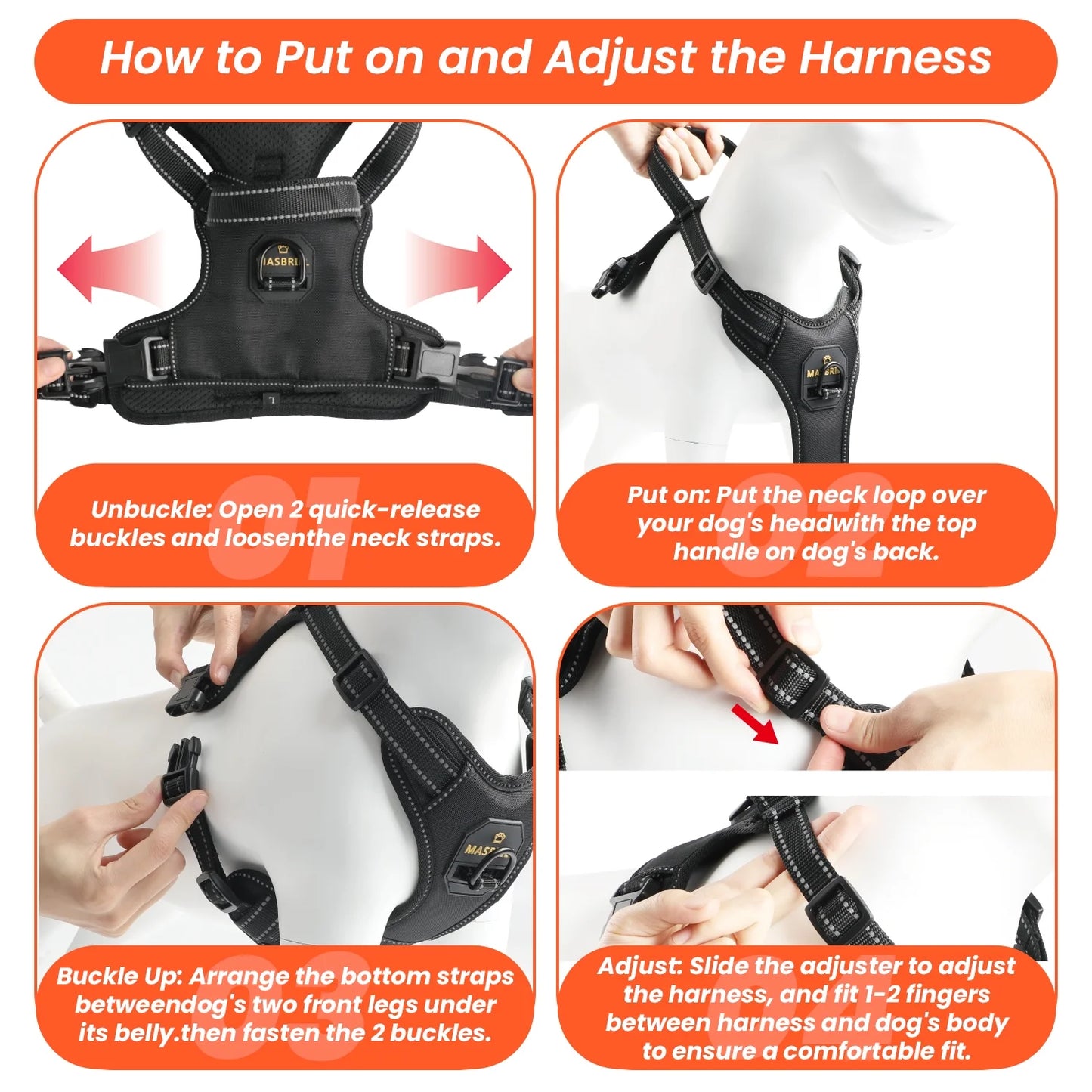 Reflective Dog Harness No Pull Dog Vest Harness with Handle, Breathable Padded Dog Chest Harness Adjustable for Medium Dog-Black M