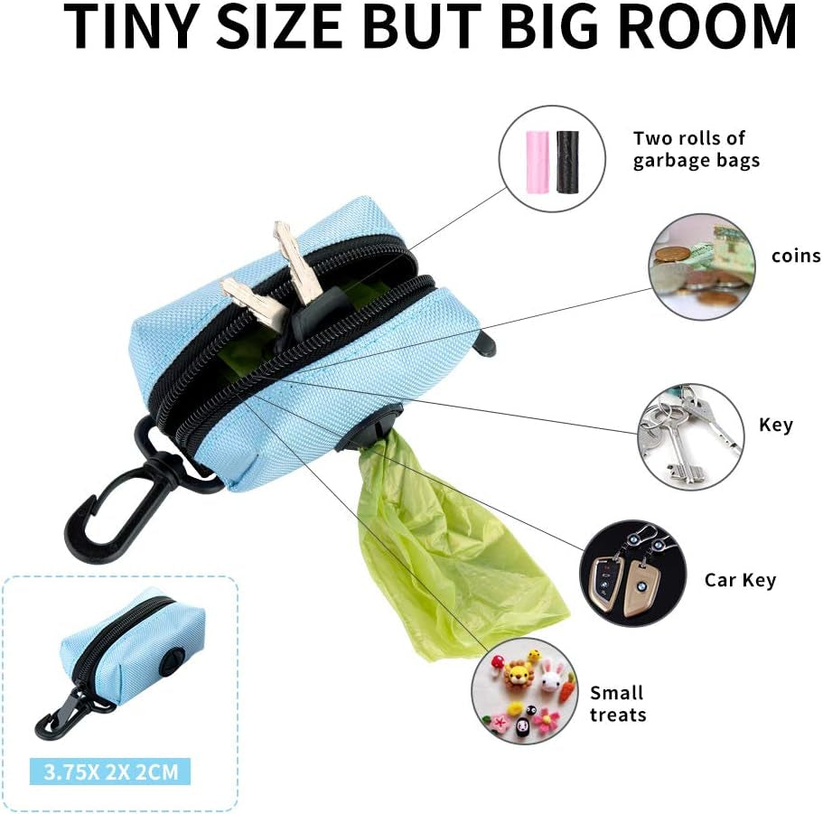 Dog Poop Bag Dispenser,2 Pack Poop Bag Holder Leash Attachment with Free Rolls Dog Poop Waste Bags and D-Ring- Lightweight & Soft, Great for Walking, Running Hiking (Bule)