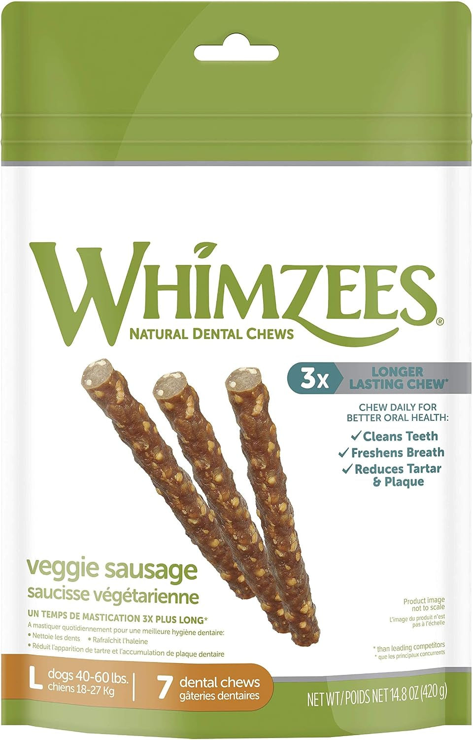 Brushzees Dental Chews for Dogs (Large) and Veggie Sausage Dental Chews for Dogs (Large)