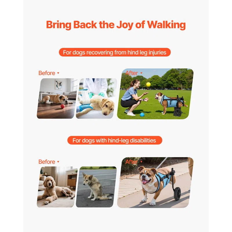 Dog Wheelchair for Back Legs, Adjustable 2 Wheels Pet Wheelchair, Lightweight Dog Cart with Shock-Absorbing Wheels, Mobility Support Wheel Chair for Disabled Injured Dogs up to 22Lbs, Small