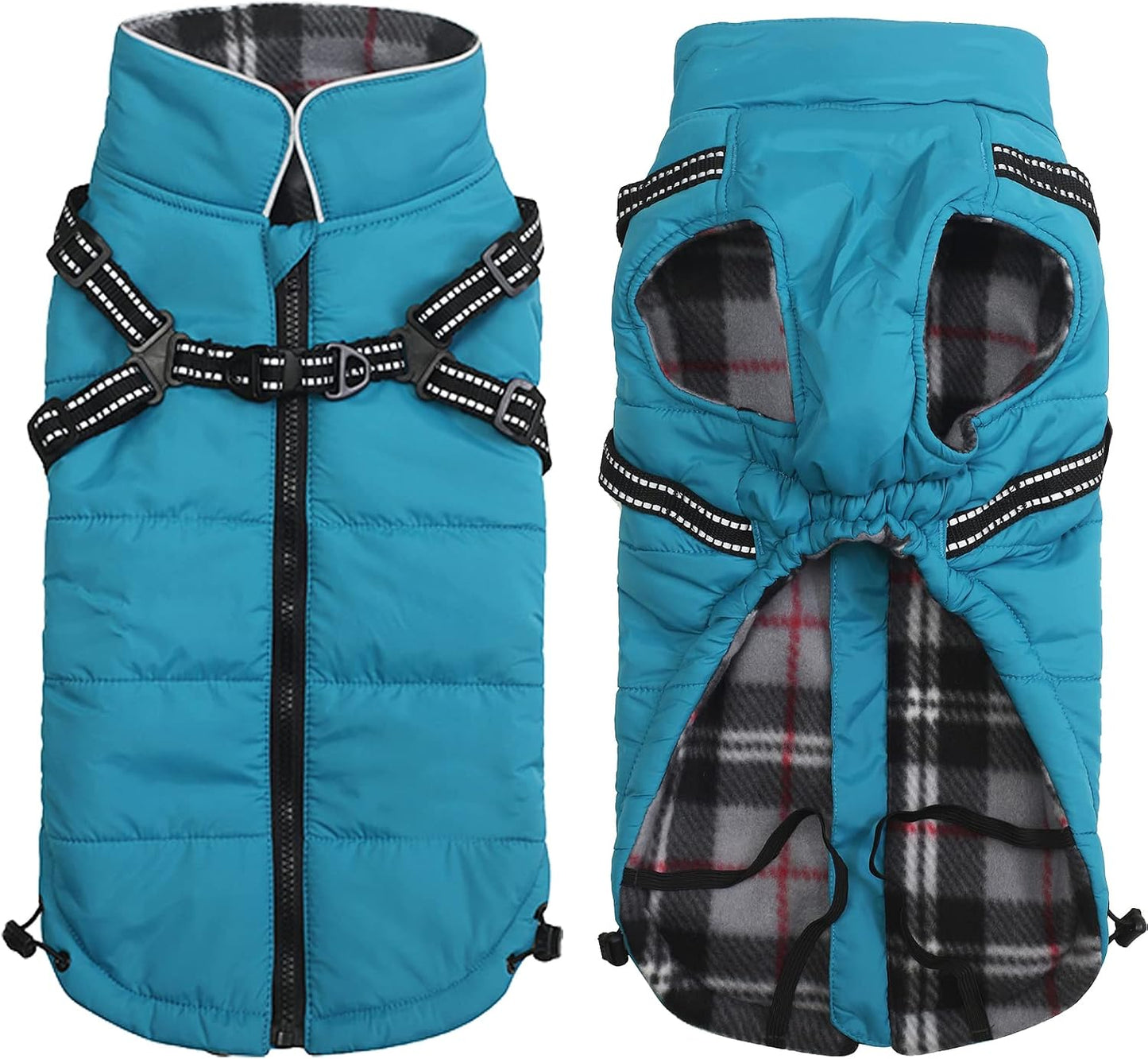 Winter Warm Coat Waterproof Dog Winter Jacket with Harness Traction Belt,Pet Outdoor Jacket Dog Autumn and Winter Clothes for Medium, Small Dog-Blue-Xxl
