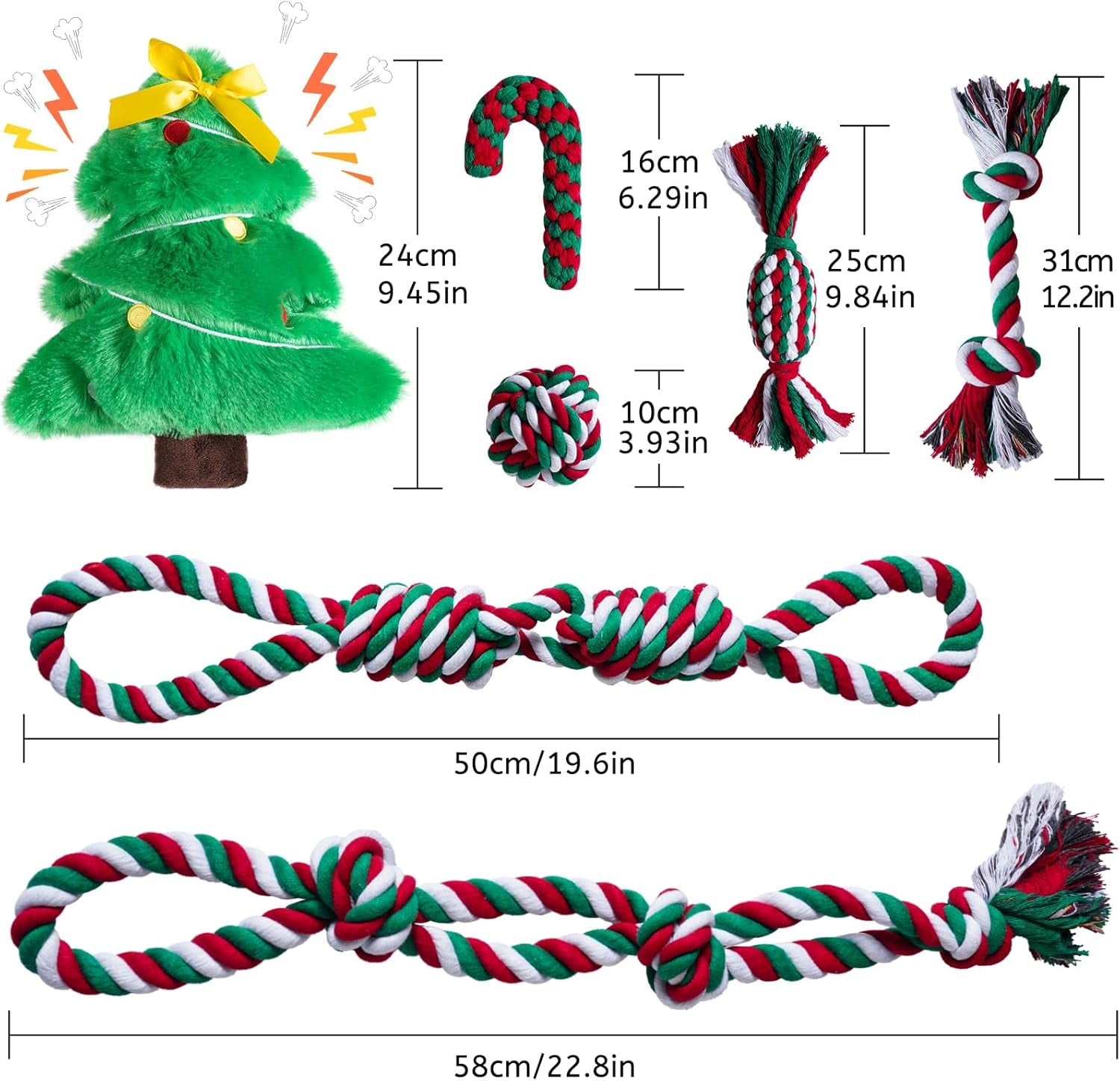 Dog Rope Toys Set, 7 Pack Cotton Dog Toys for Large Dogs and Medium Small, Cute Interactive Squeaky Toy, Chewing Puppy Gaming Toy for Teeth Cleaning
