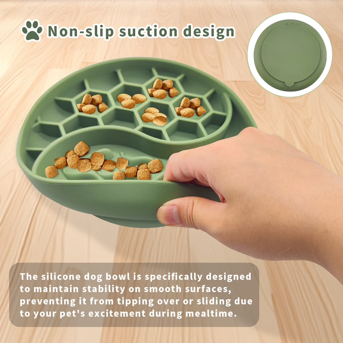 Slow Feeder Dog Bowl Silicone Pet Food Bowls with Suction Cups Puzzle Silicone Dog Feeding Bowls with Suction Cups, Anti-Choking, Non-Slip Design Green