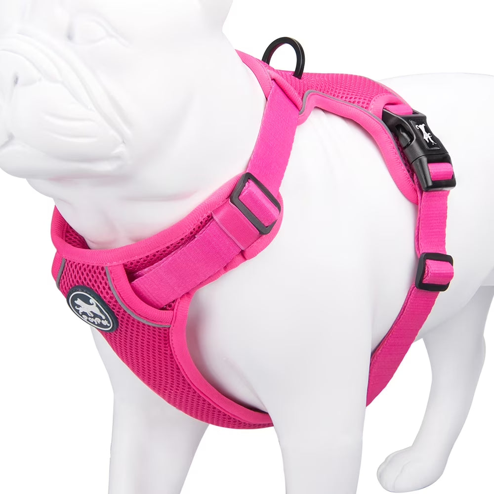 Dog Harness Adjustable Soft Breathable Mesh Pet Harness No Pull Choke-Free Double Padded Vest for Small Medium and Large Dogs,Fuchsia XL