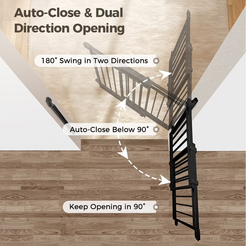 Pet Gate No Bottom Bar,  27.5-43" Pet Safety Gate for Stairs and Doorways, Black