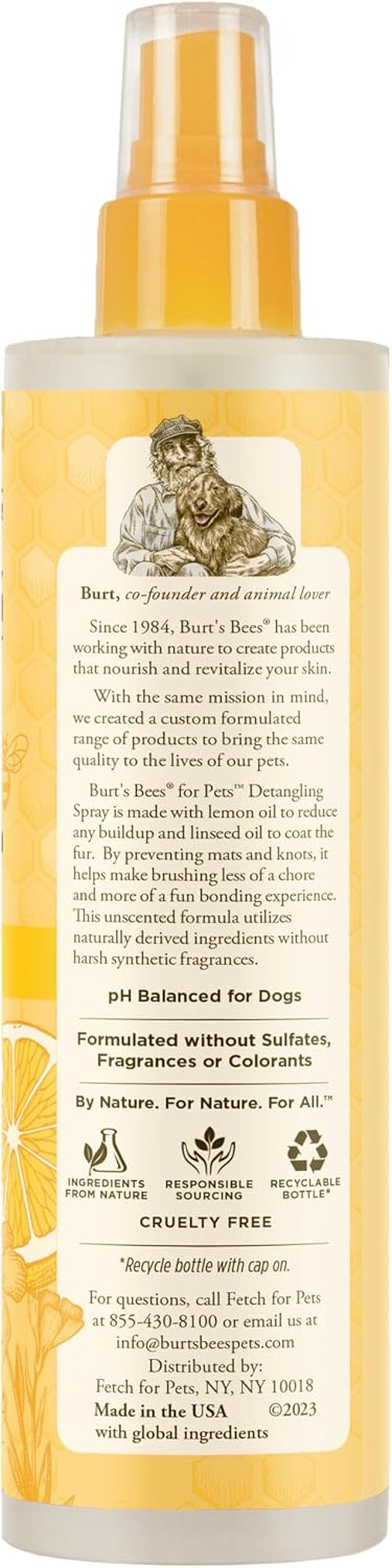 Dog Detangling Spray, Natural Leave-In Coat Detangler & Dog Deodorizing Grooming Spray with Lemon, Ph Balanced for Dogs, Paraben & Sulfate Free, 10 Fl Oz