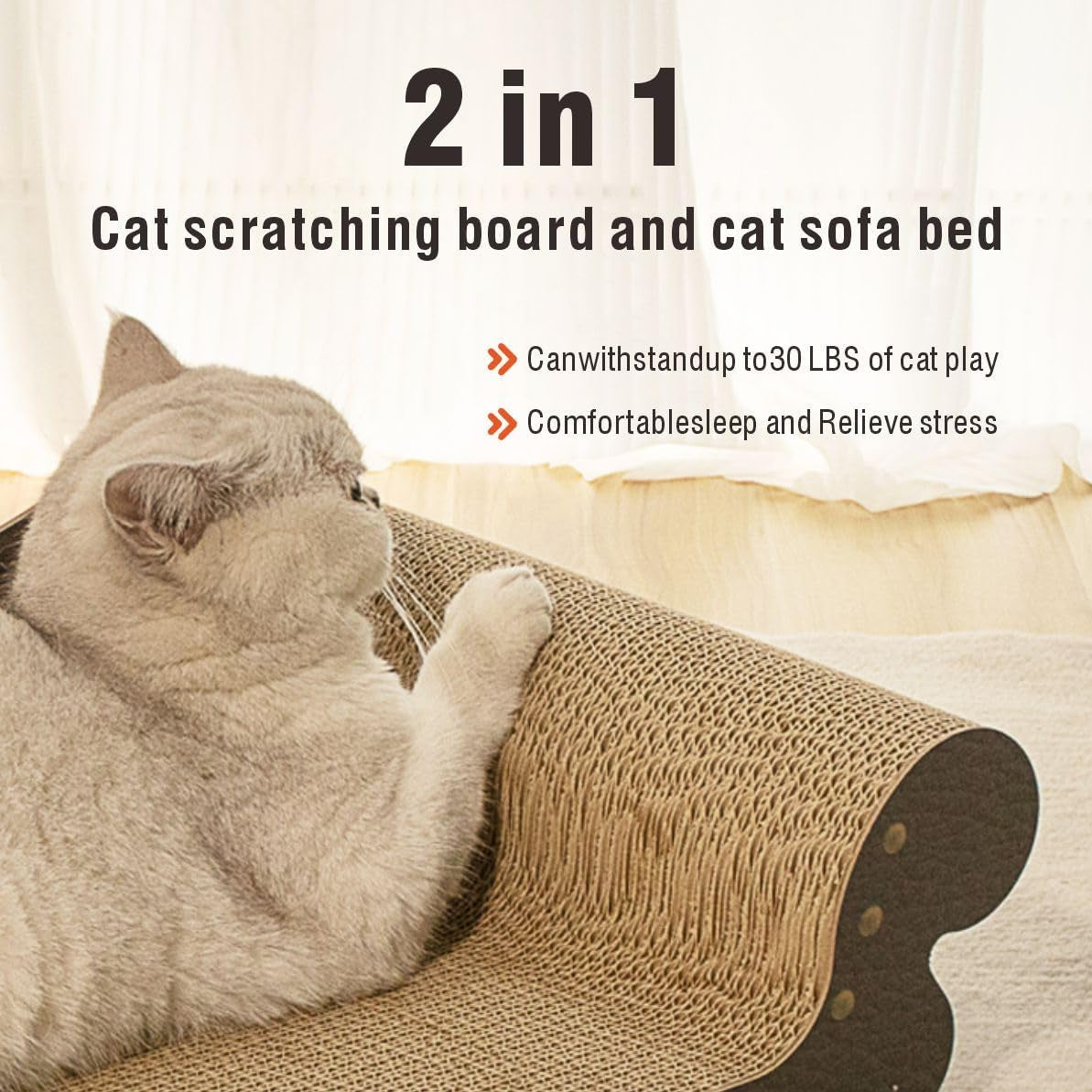 Extra Large Cat Scratcher Bed, Sofa Shaped Cardboard Couch | 26.5" Durable Cardboard Cat Couch & Scratch Pad, Furniture Protector Lounger for Large & Multi-Cat Households