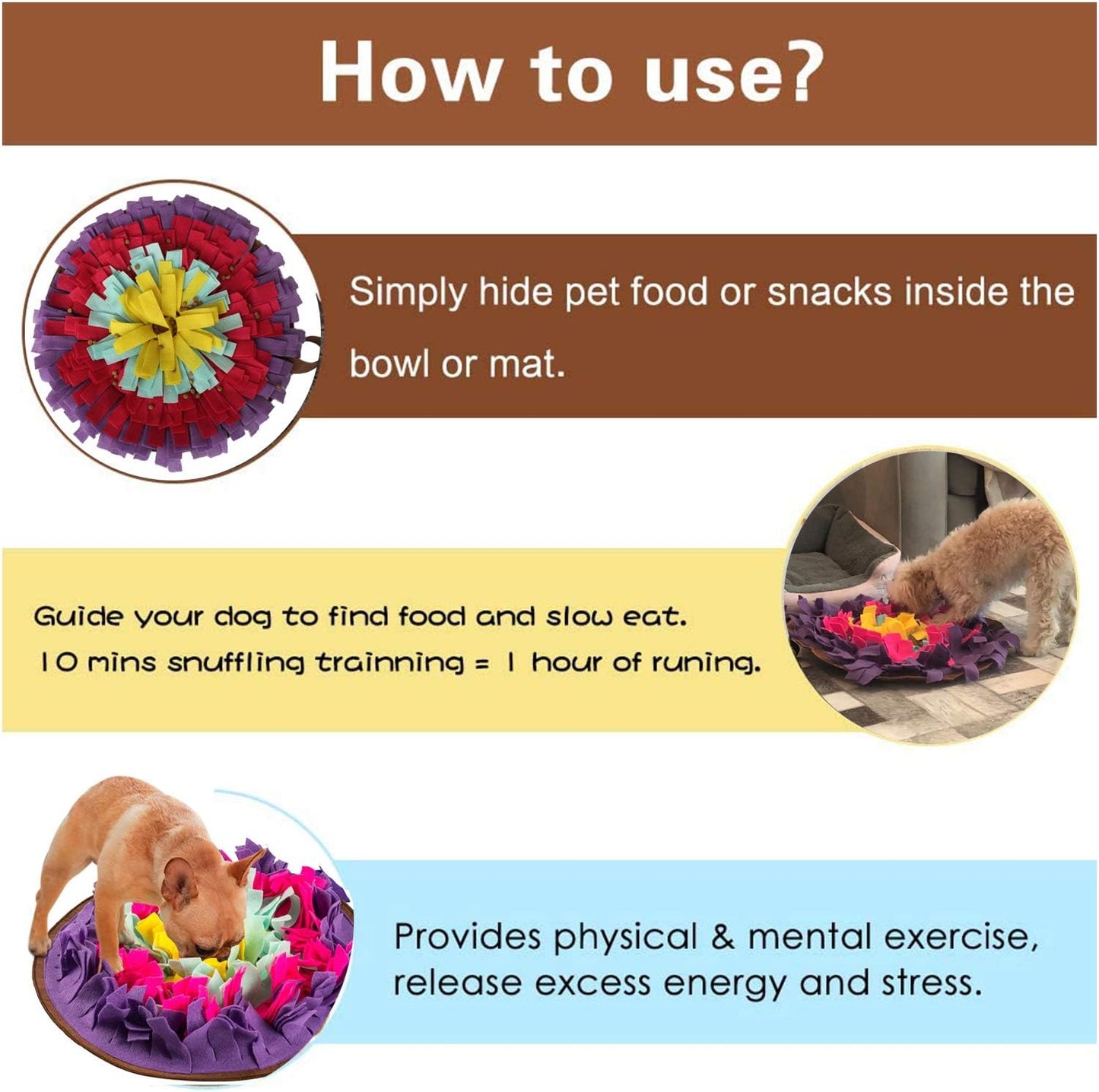 Snuffle Mat，Dog Snuffle Mat，Nosework for Dogs Large Small Petdog Puzzle Toys Interactive Feeding Mat Machine Washable (Purple)