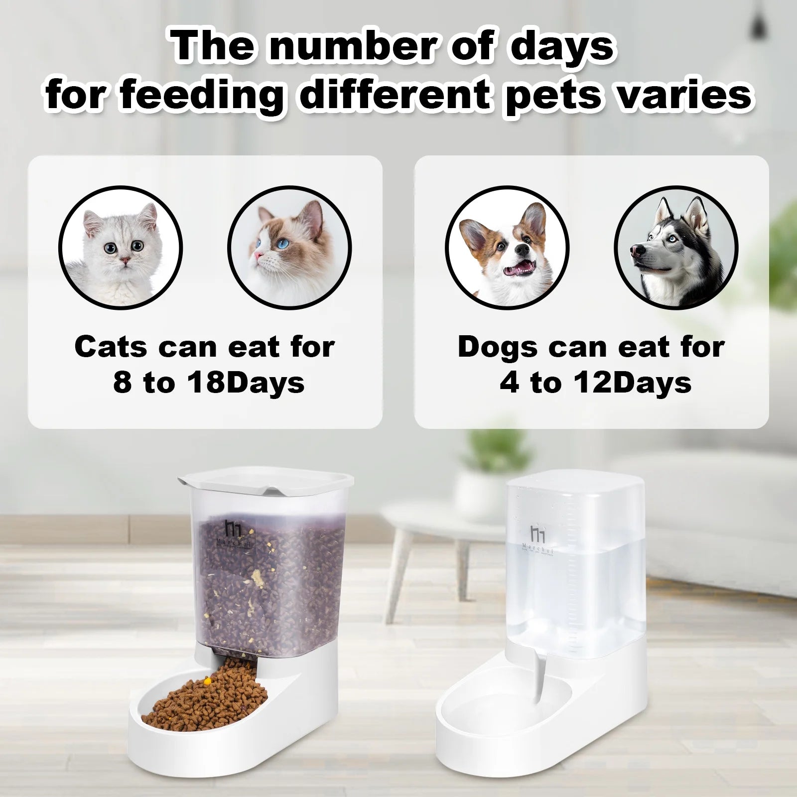 Automatic Gravity Pet Feeder and Water Dispenser Set for Cats Dogs, 3.8L, 2 Pack