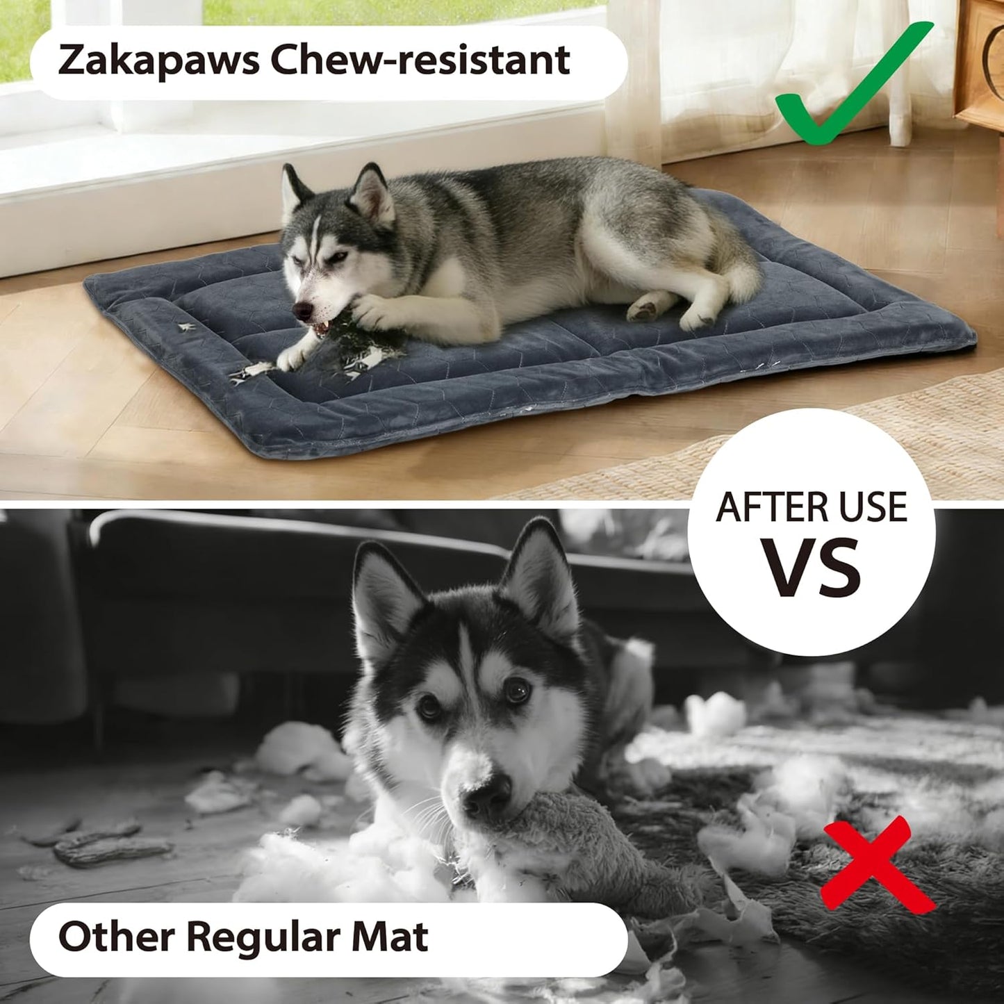Chew Proof Dog Mat - Indestructible Durable Kennel Mat for Aggressive Chewers, Machine Washable, Chew Proof Dog Crate Pad with Reinforced Corners, Indoor Use for Medium Dogs, Grey, 41"X27"