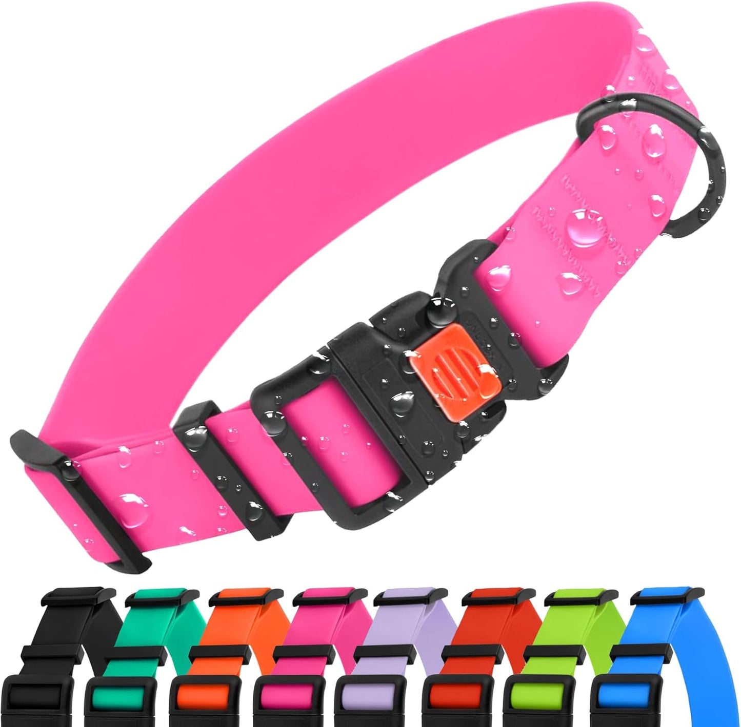 Waterproof Dog Collar - Silicone, Plastic Collar, Odor-Resistant, Easy to Clean, for Large, Medium, Small Dogs - Adjustable Collar with Breakaway Buckle (Neck Fit 12"-16", Pink)