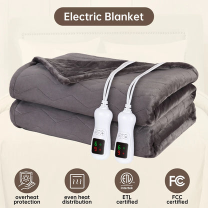 Heated Blanket Queen Size, Washable Heated Blanket Electric, Electric Blanket, Charcoal Gray, 84" X 90", Blanket Warmer Heating Blanket Heat Warming Blanket Electric Blanket Heater