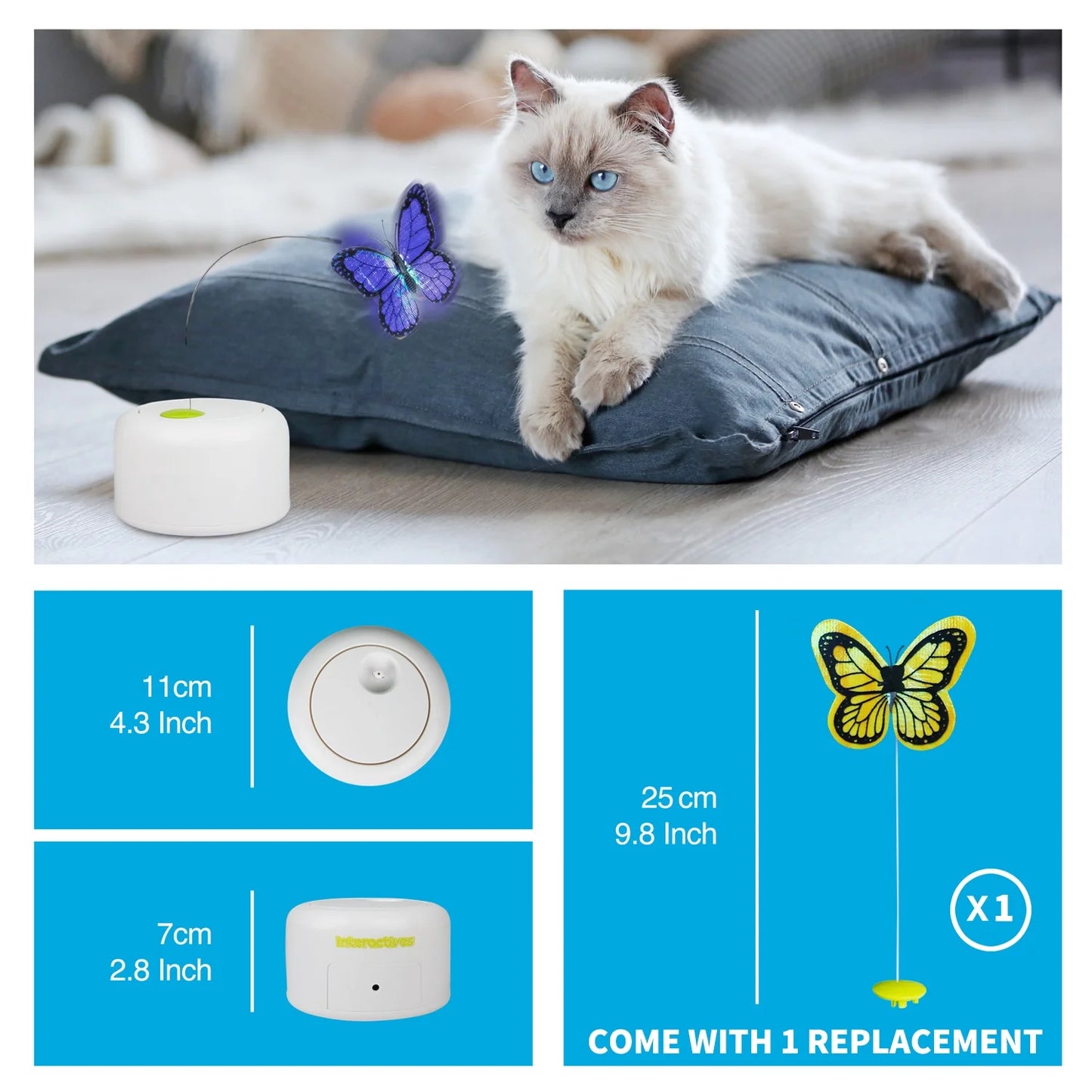 Interactive Cat Butterfly Toy with Motion Sensor, Kitty Flutter Bug Toy Includes One Butterfly Replacement