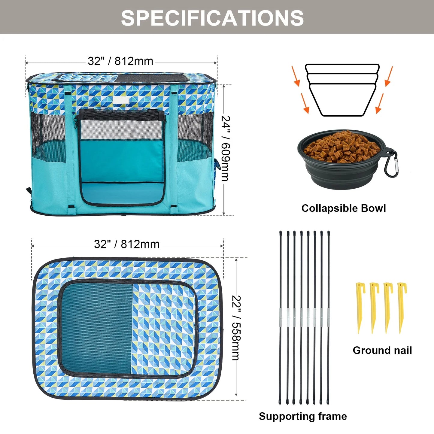 Foldable Pet Playpen 32 X 24 X 22 in Portable Dog Playpen Crate for Cat