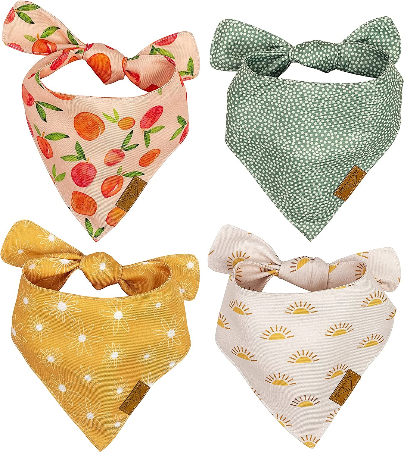 Extra Large Spring Dog Bandanas - 4 Pack Katherine Set | Premium Durable Adjustable Polyester Fabric Dog Scarfs | Patented Shape Girl Dog Bandana, Trendy Patterns, Floral Dog Bandana