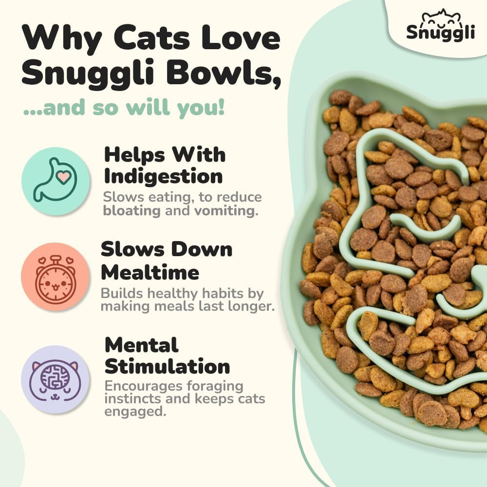 Slow Feeder Cat Bowl | Cat Puzzle Feeder for Slow Eating, Mental Enrichment, Digestion, & Bloat Relief | Non-Slip Silicone, Dishwasher Safe, 1 Cup (Matcha)