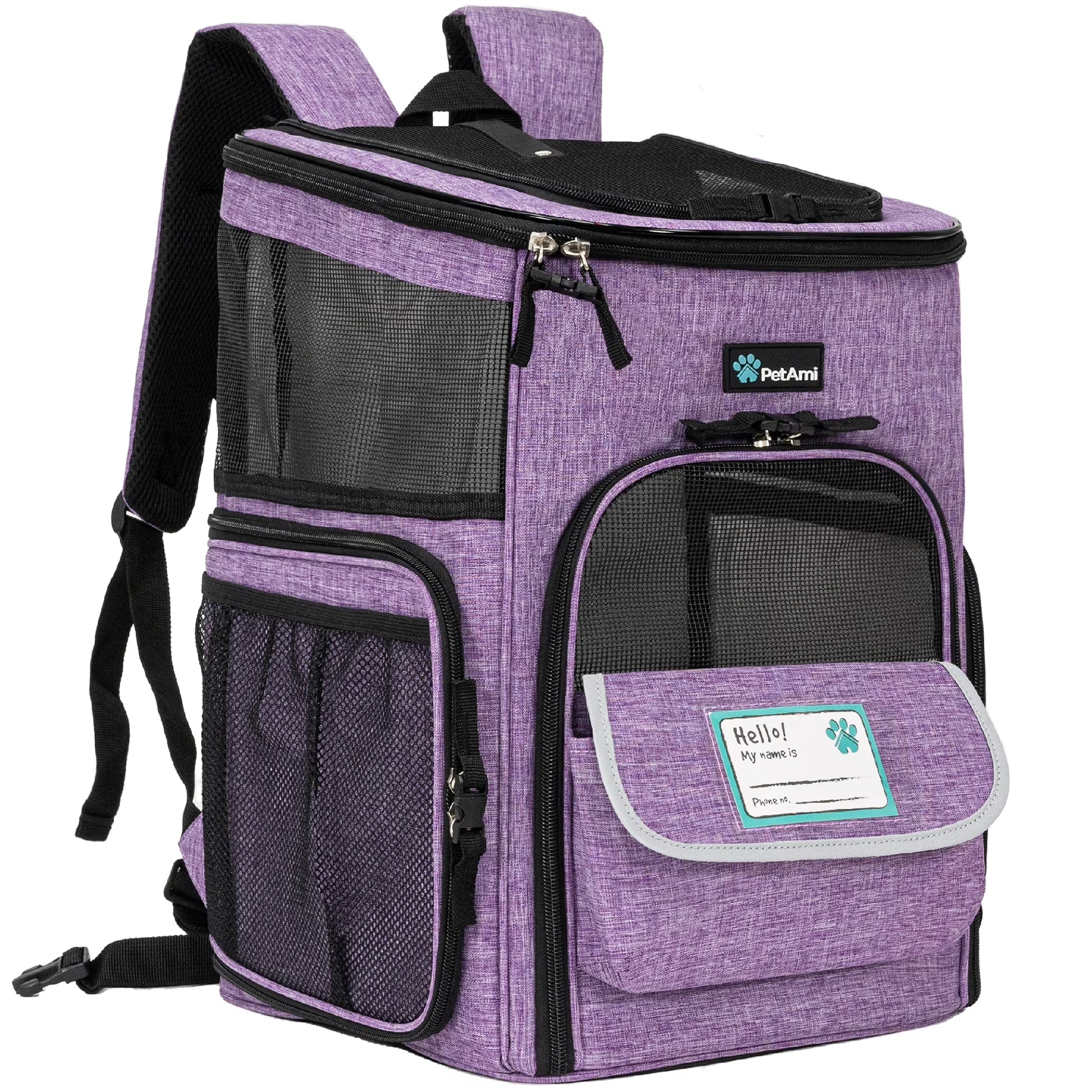 Dog Backpack Carrier, Airline Approved Cat Backpacks for Carrying Small Large Cats, Pet Carrier Back Pack, Ventilated Soft Sided for Travel, Hiking, Camping, Max 18 Lbs, Purple