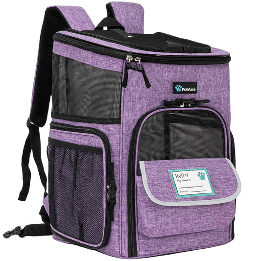 Dog Backpack Carrier, Airline Approved Cat Backpacks for Carrying Small Large Cats, Pet Carrier Back Pack, Ventilated Soft Sided for Travel, Hiking, Camping, Max 18 Lbs, Purple