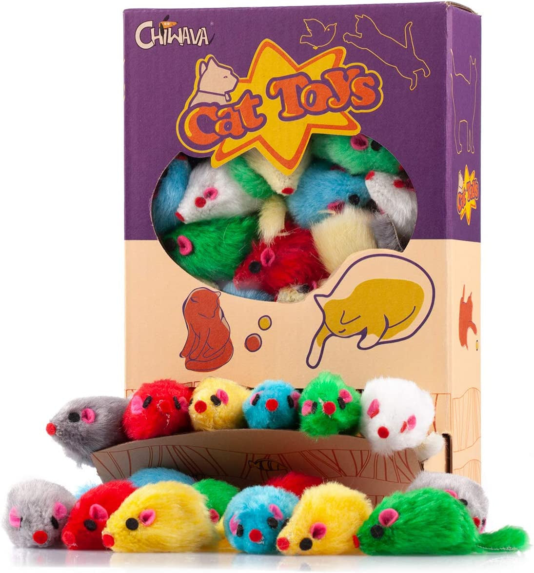 36PCS 4.1'' Furry Cat Toy Mice Rattle Small Mouse Kitten Interactive Play Assort