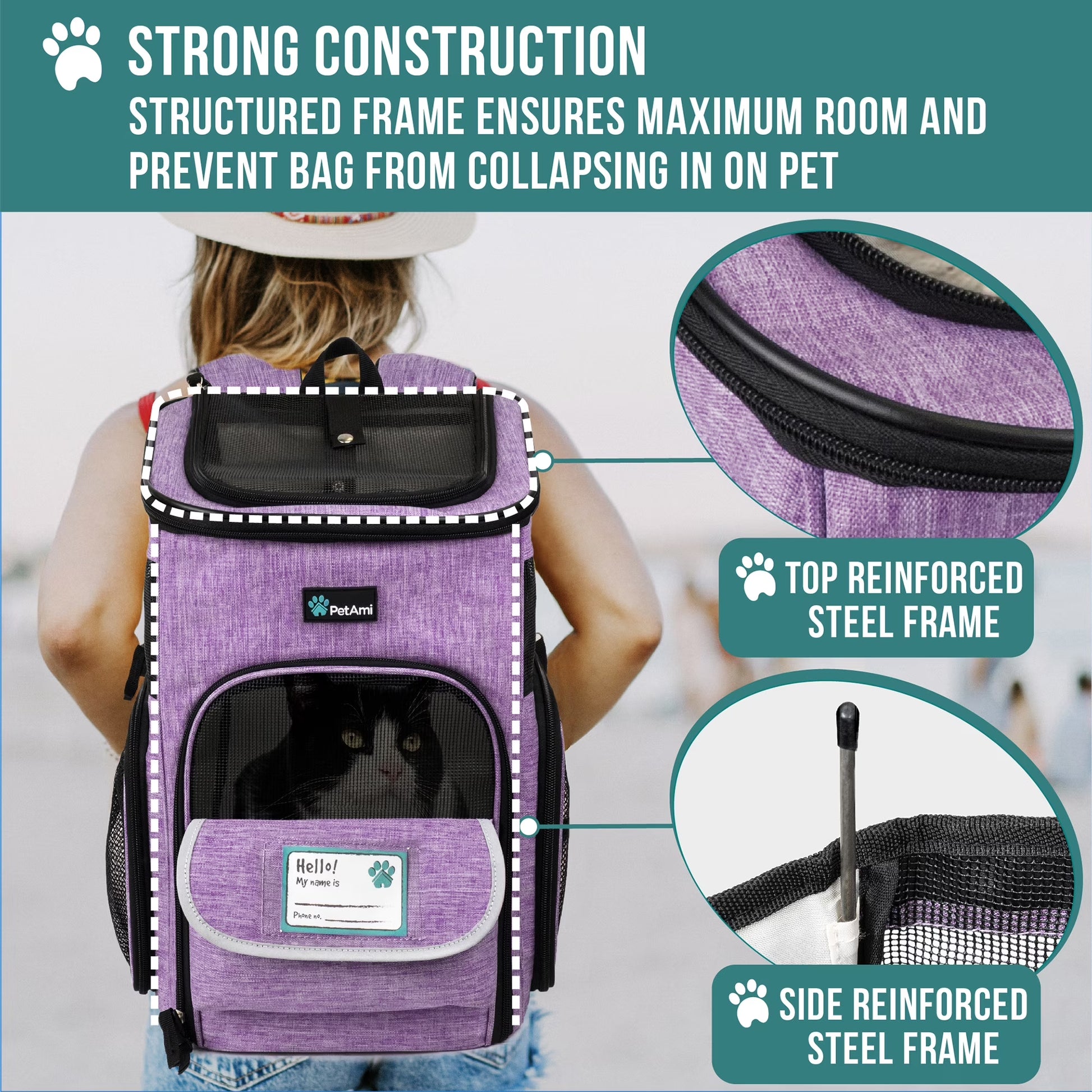 Dog Backpack Carrier, Airline Approved Cat Backpacks for Carrying Small Large Cats, Pet Carrier Back Pack, Ventilated Soft Sided for Travel, Hiking, Camping, Max 18 Lbs, Purple