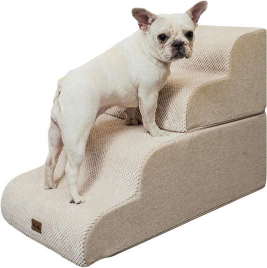 Dog Stairs Ramp for Bed, 4-Step Dog Steps for High Bed Couch Sofa Climbing, Beige