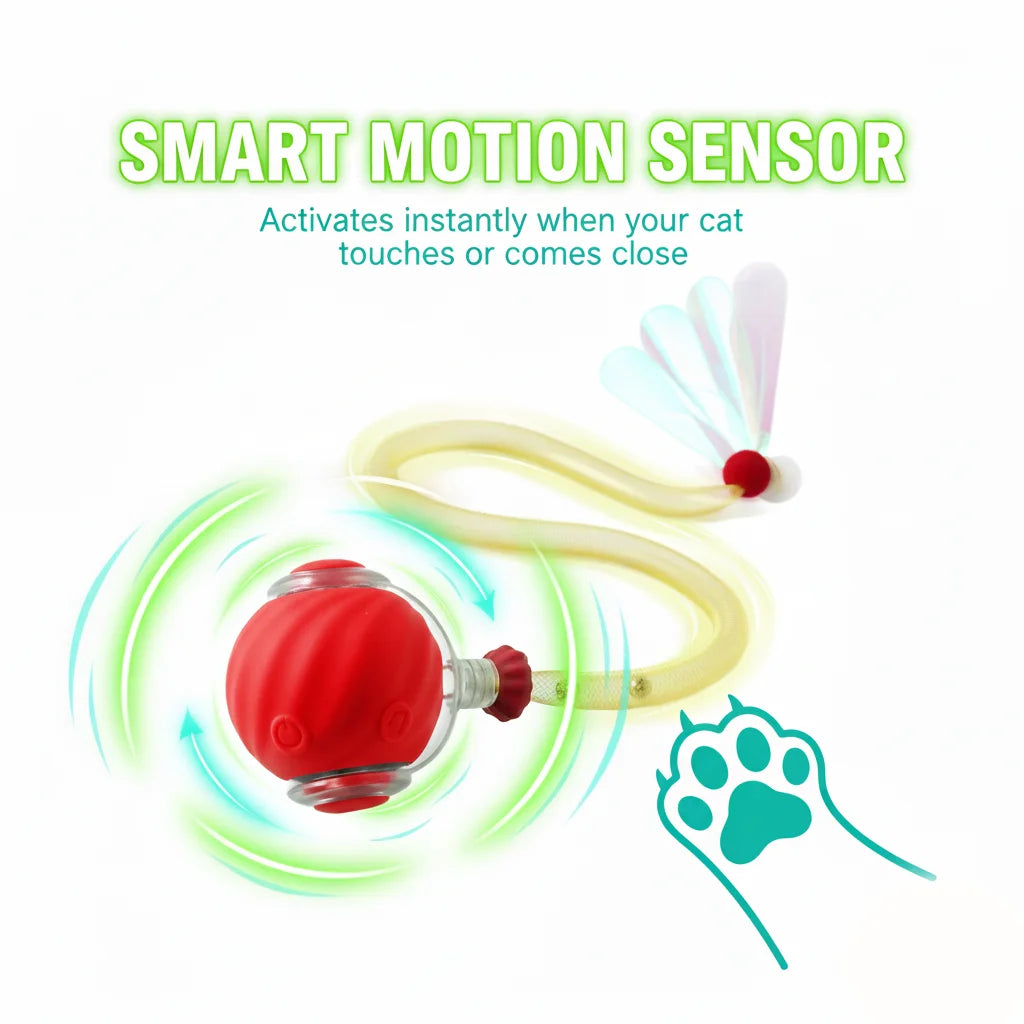 Umadeus Interactive Cat Ball Toy with Tail for Indoor Cats Kittens – 2026 - Automatic Smart Rolling Motion Pet Exercise for Small Dogs | Rechargeable Motion-Activated, USB Charging Self-Play (RED)