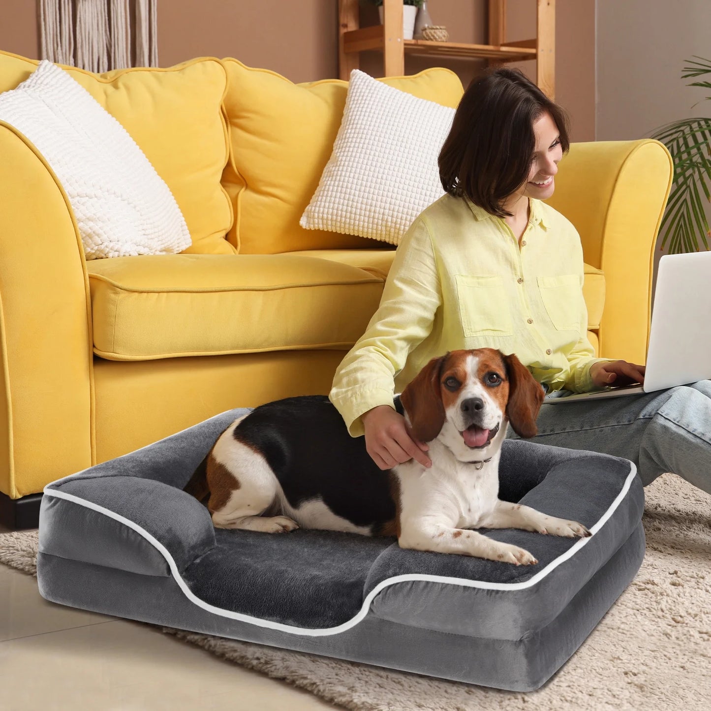 42"X32" Supportive Memory Foam Orthopedic Dog Bed, with Washable Removable Cover, Non-Slip Base, Waterproof, Gray