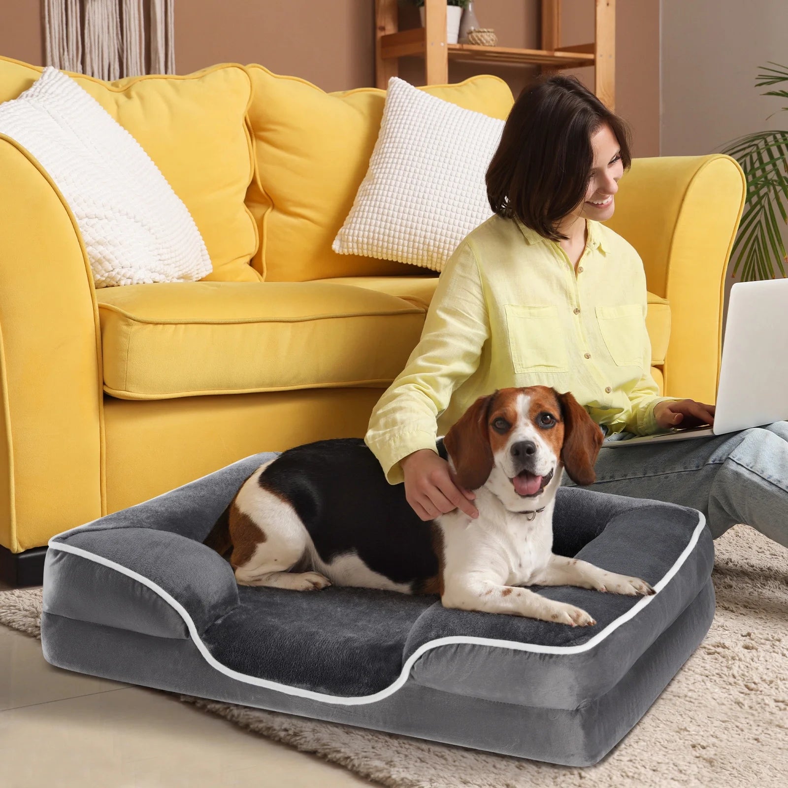 42"X32" Supportive Memory Foam Orthopedic Dog Bed, with Washable Removable Cover, Non-Slip Base, Waterproof, Gray