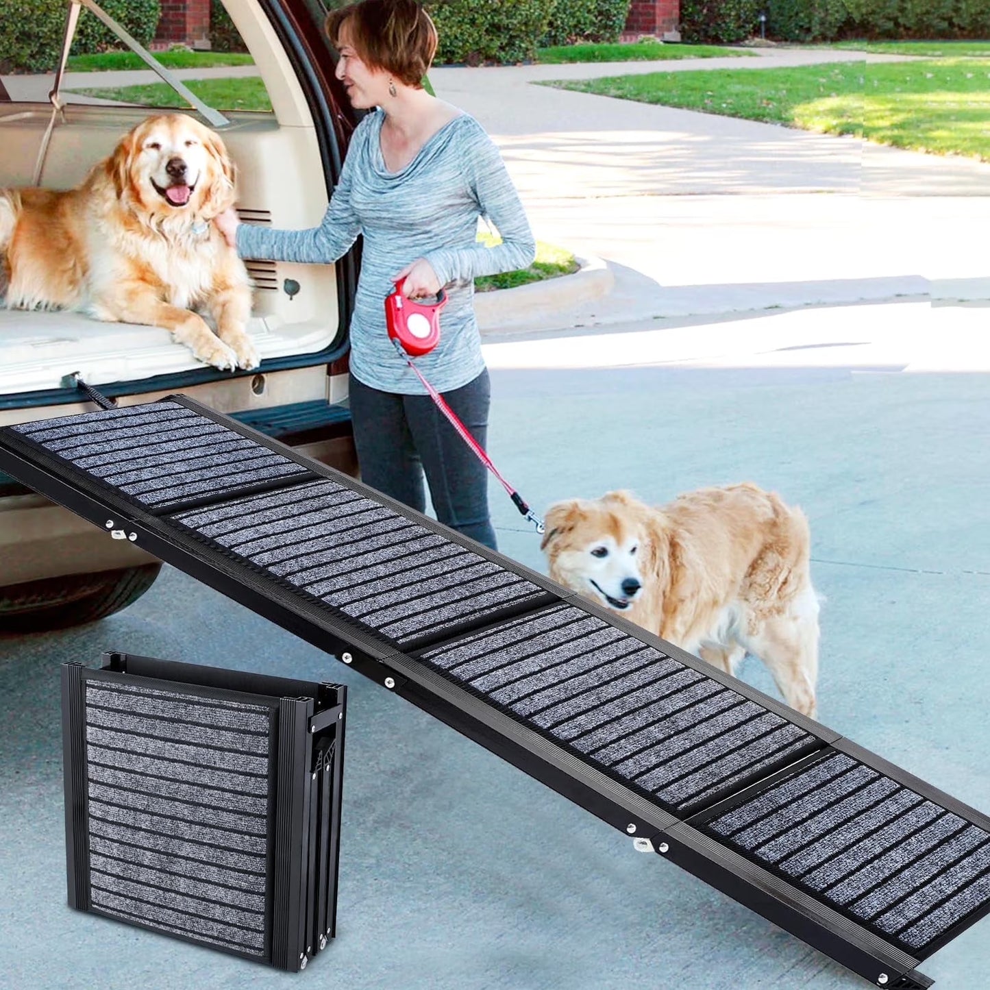 Furggis 67" Foldable Dog Ramps for Large Dogs, Dog Car Ramp with Non-Slip Rug Surface, Pet Ramp Stairs Portable,Dog Steps for Medium & Large Dogs up to 220 LBS Get into a Car, SUV & Truck