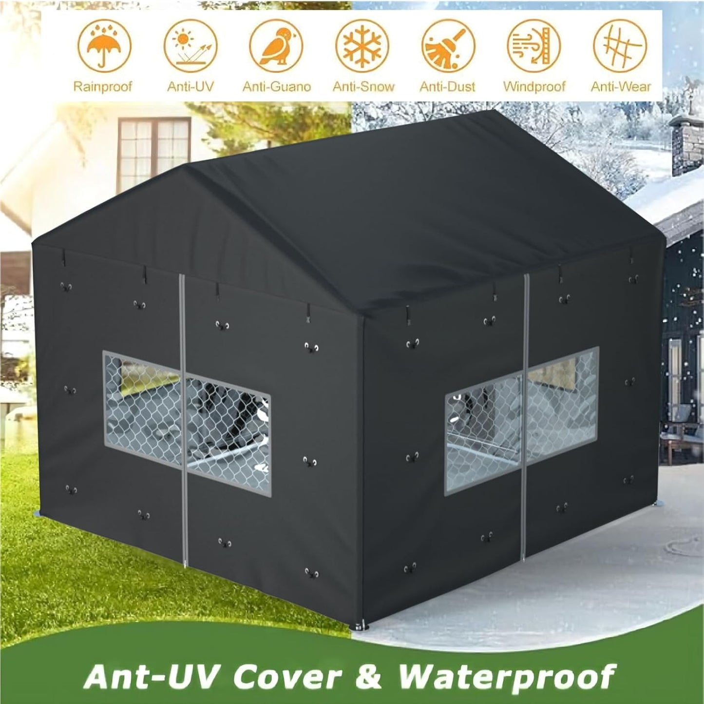 Outdoor Dog Kennel Cover Full Coverage for 10'Dx10'Wx7'H Dog Cages,600D Heavy Duty Waterproof Large Dog Kennel Cover,(Kennel Not Included) Black