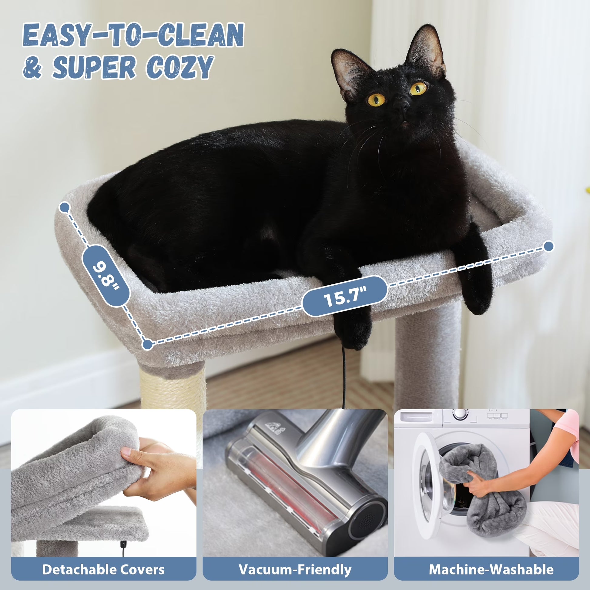 Cat Tree 33" Cat Scratching Posts Tower with Large Top Perch and Hammock for Medium Indoor Cats, Gray