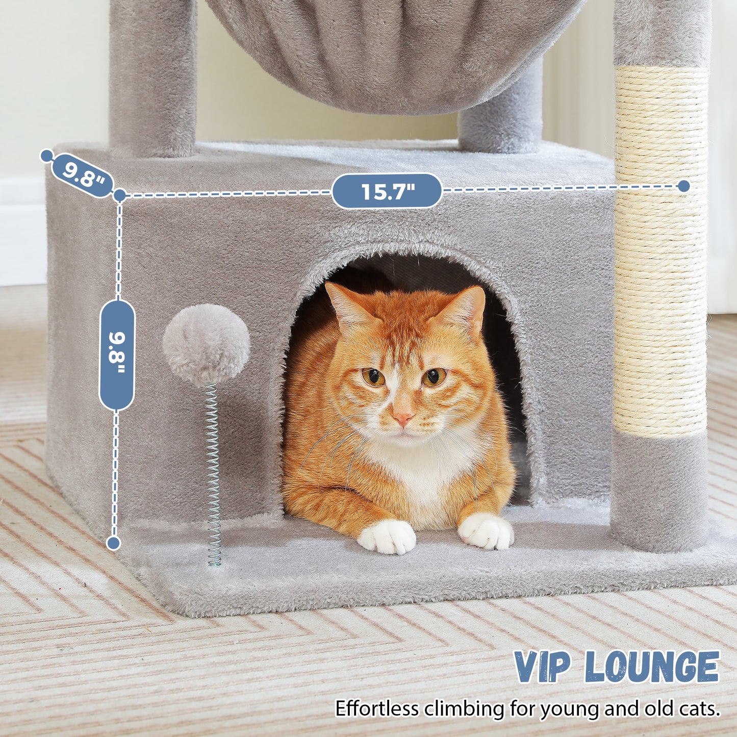 Cat Tree 33" Cat Scratching Posts Tower with Large Top Perch and Hammock for Medium Indoor Cats, Gray
