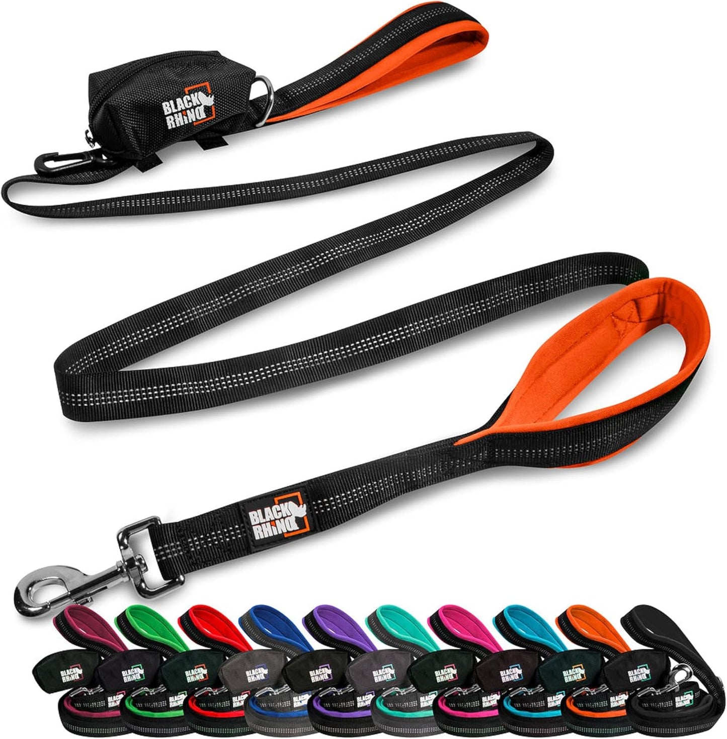 Heavy Duty Dog Leash for Medium and Large Dogs - 6 Ft Long Double Handle Leash with Padded Traffic Control Handles and Bag - Reflective, Durable, and Weather Resistant (Orange)