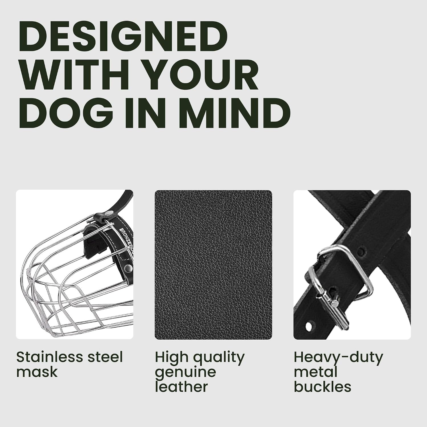 Pitbull Dog Muzzle Breathable Metal Basket for Large Dogs Amstaff Staffordshire Terrier Biting Chewing Barking (Leather, Black)