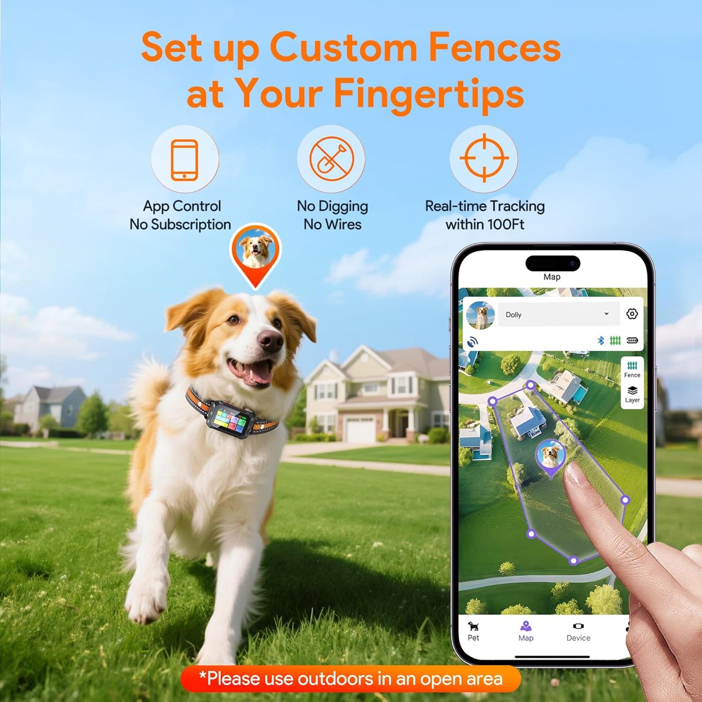 GPS Wireless Dog Fence &Training Collar with Remote, Free App, 82-7000Ft Electric Fence, 3 Training Modes, Waterproof LCD Collar for Dogs over 10Lbs, Outdoors