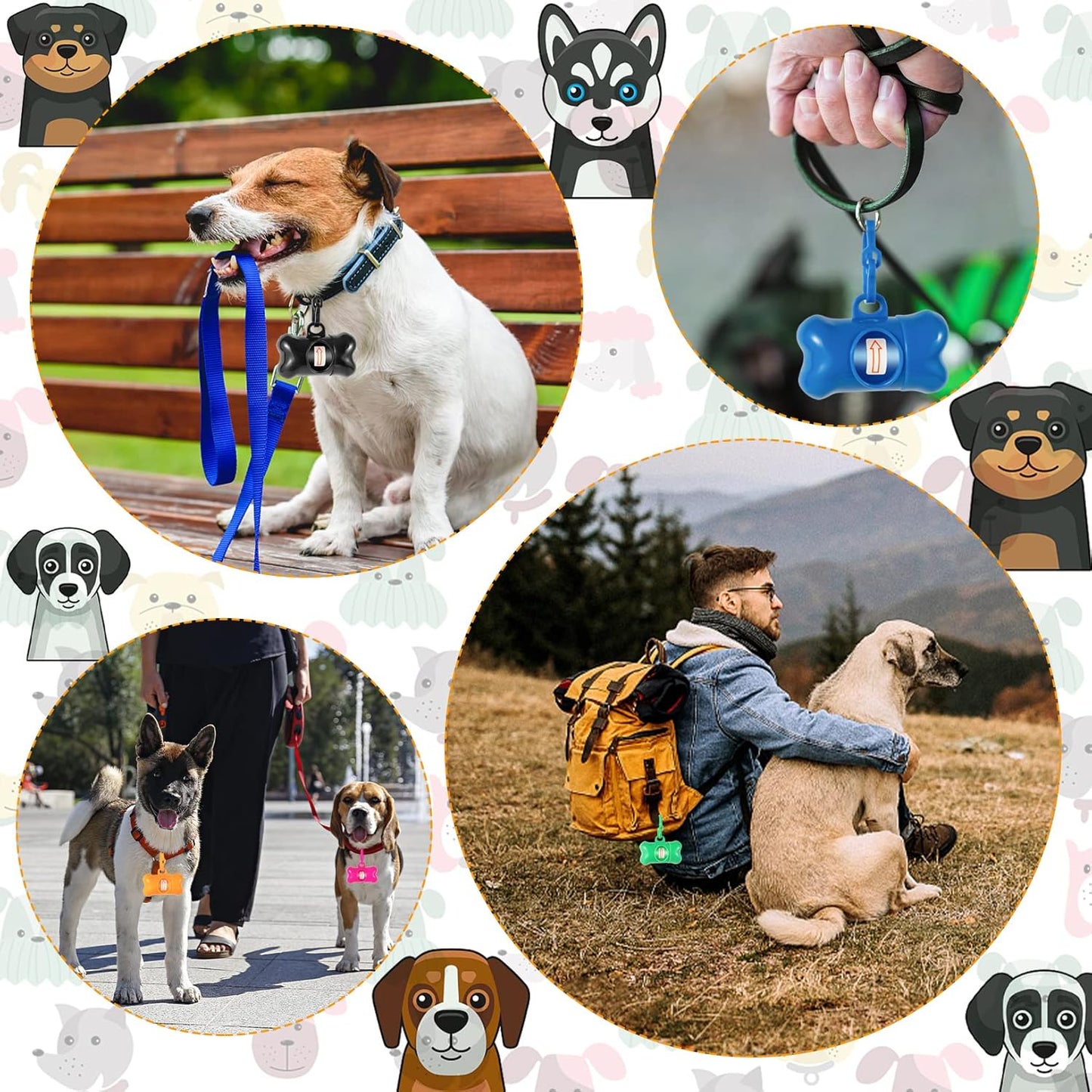 80 Pack Bone Shaped Poop Bag Dispenser Pet Waste Disposal Bag Dispenser (Random Color)