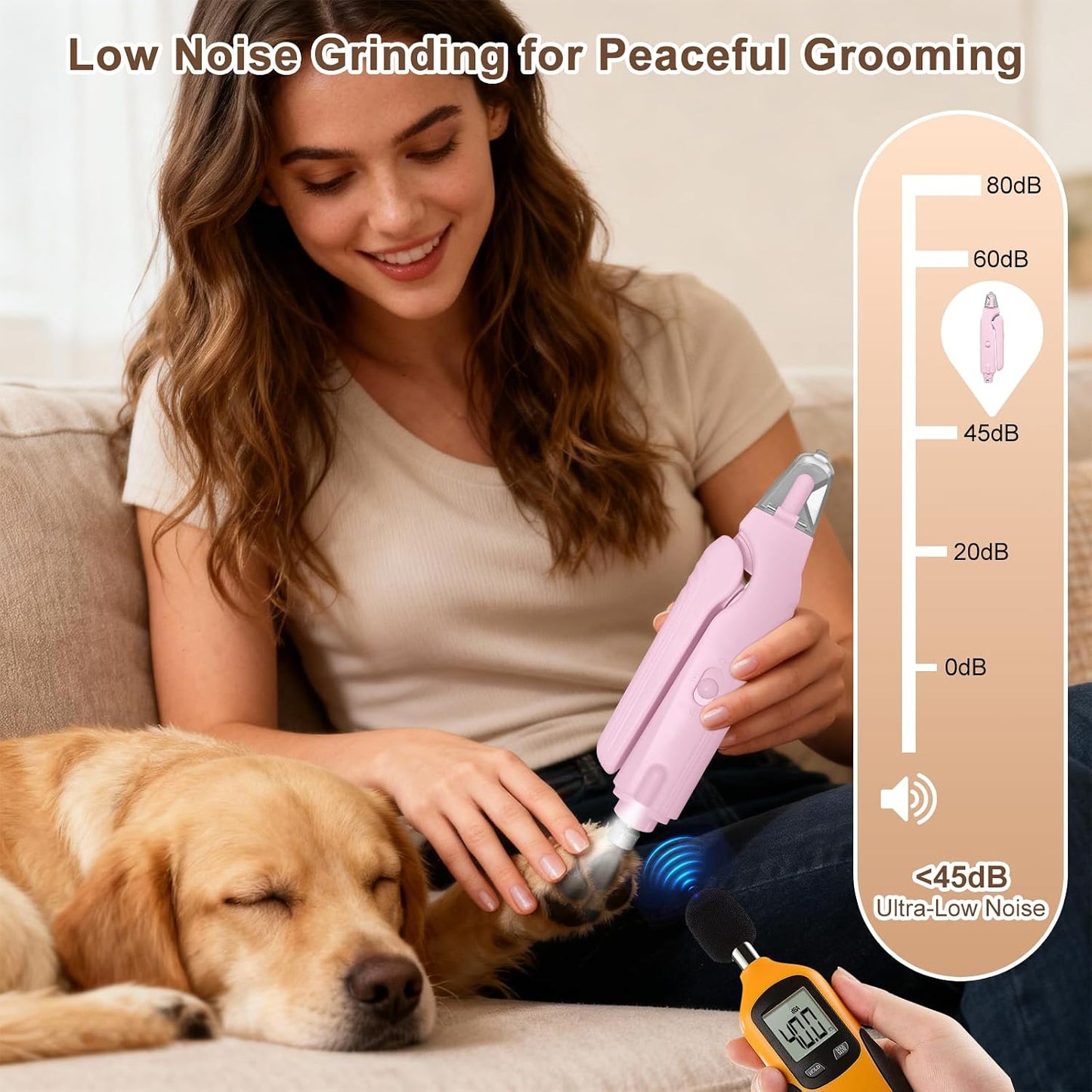2-In-1 Dog Nail Clippers and Cat Nail Clippers with Light, Quick Sensor and Safety Guard, USB Rechargeable Pet Nail Trimmer with 2 LED Lights for Large Medium Small Dogs and Cats (Pink)