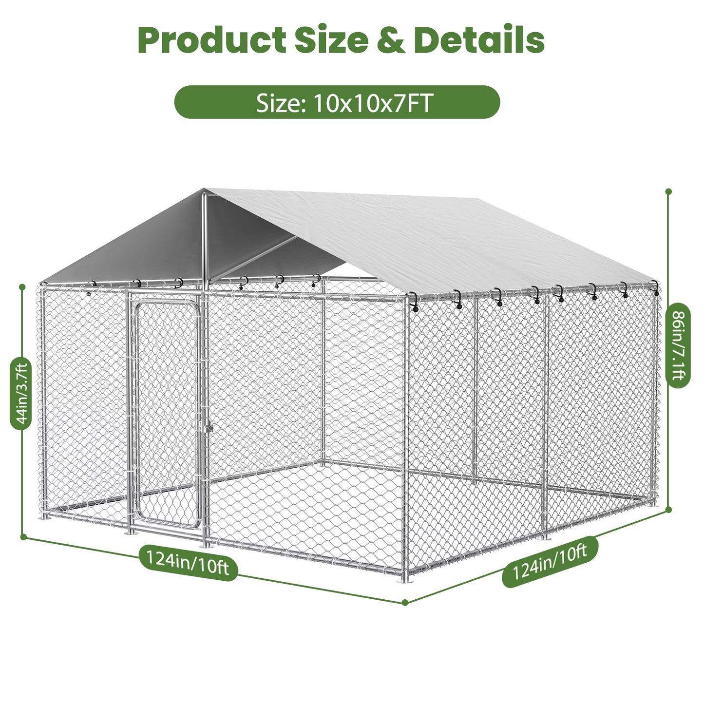 10X10Ft Outdoor Dog Kennel outside with Metal Large Dog Gate, Outdoor Dog Pens with Roof, Heavy Duty Dog Kennel for Backyard Farm Use