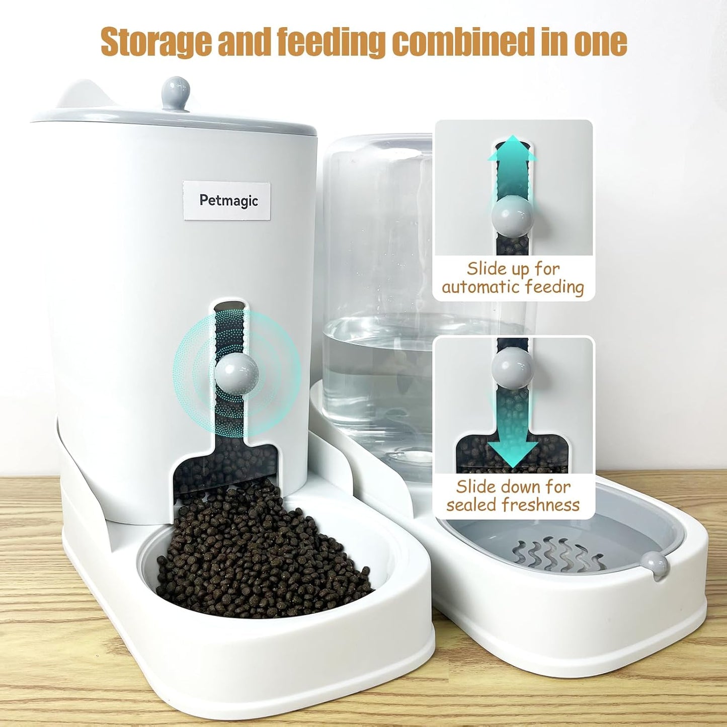 Gravity Cat Feeder by  Is a 3.6L Large-Capacity Cat Food and Water Bowl Set. This Two-Piece Set Is Suitable for Pet Feeding, Including Small and Medium-Sized Dogs, Kittens.