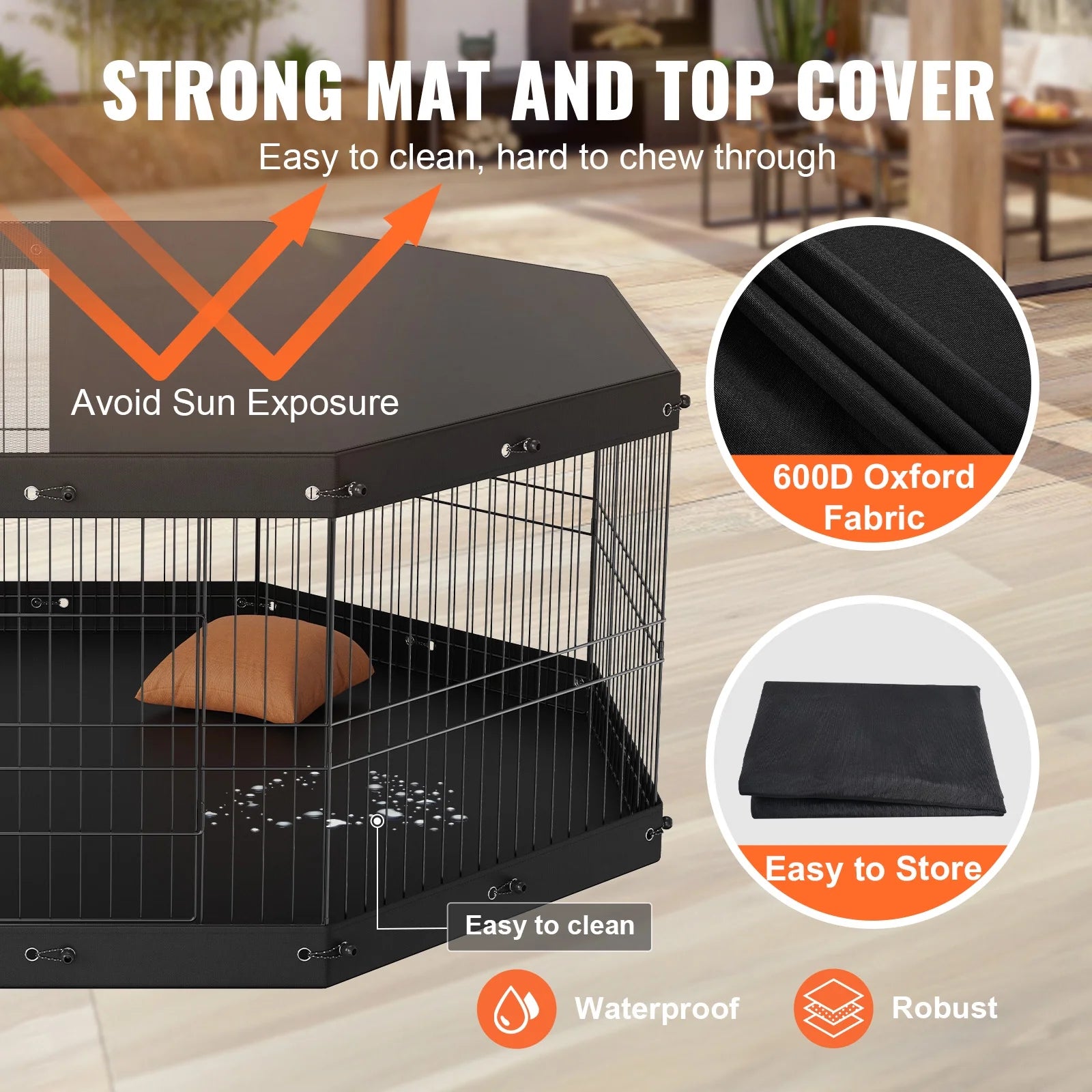 Dog Playpen 8 Panels Foldable Metal Dog Exercise Pen with Cover and Pad