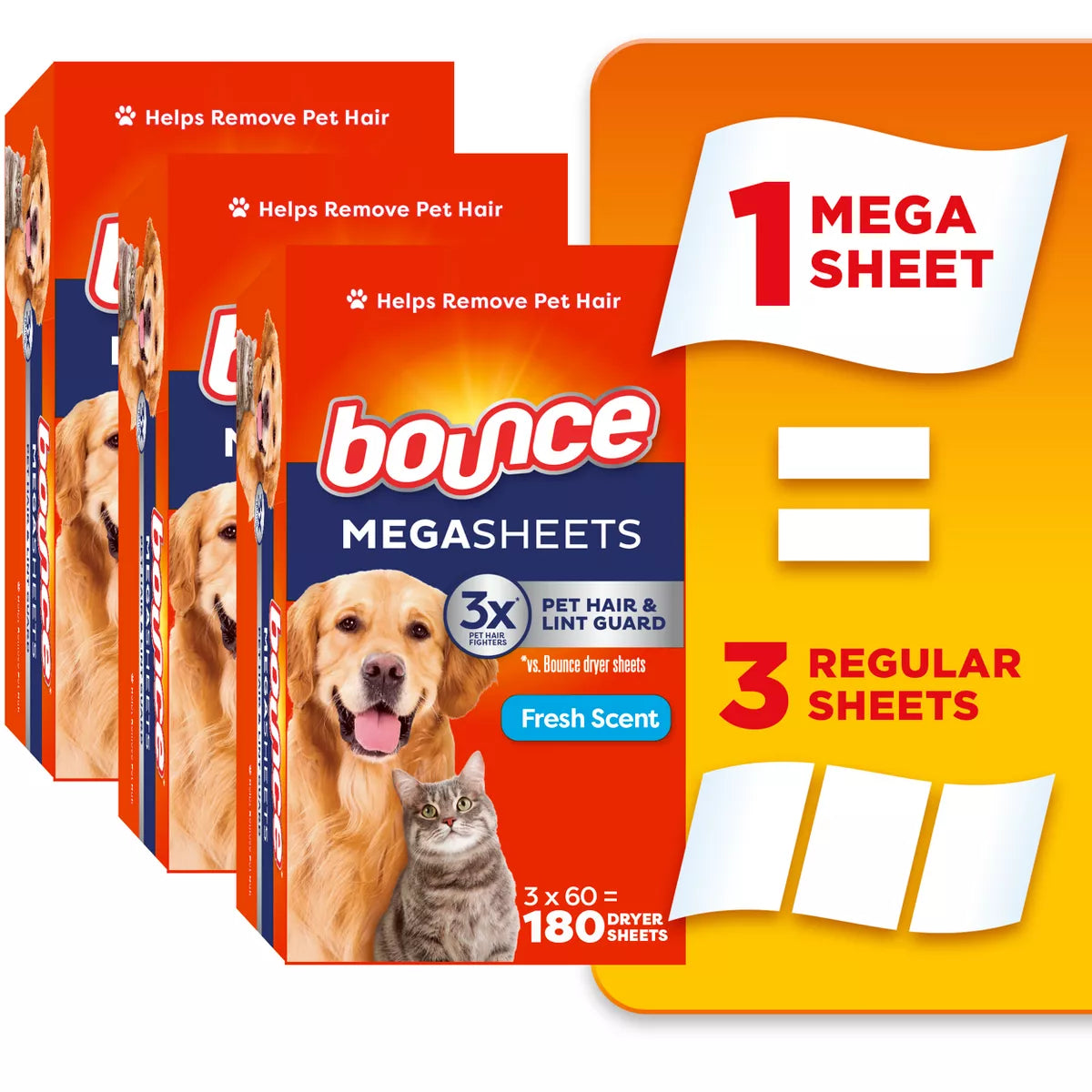 Bounce Fresh Scent Pet Hair and Lint Guard Mega Fabric Softener Dryer Sheets